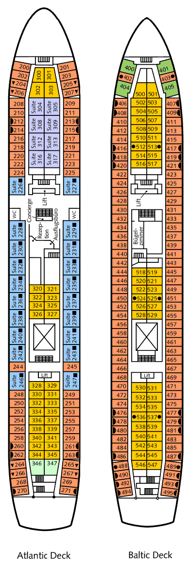 Kabinen: Atlantic- und Baltic-Deck auf der MS Astor